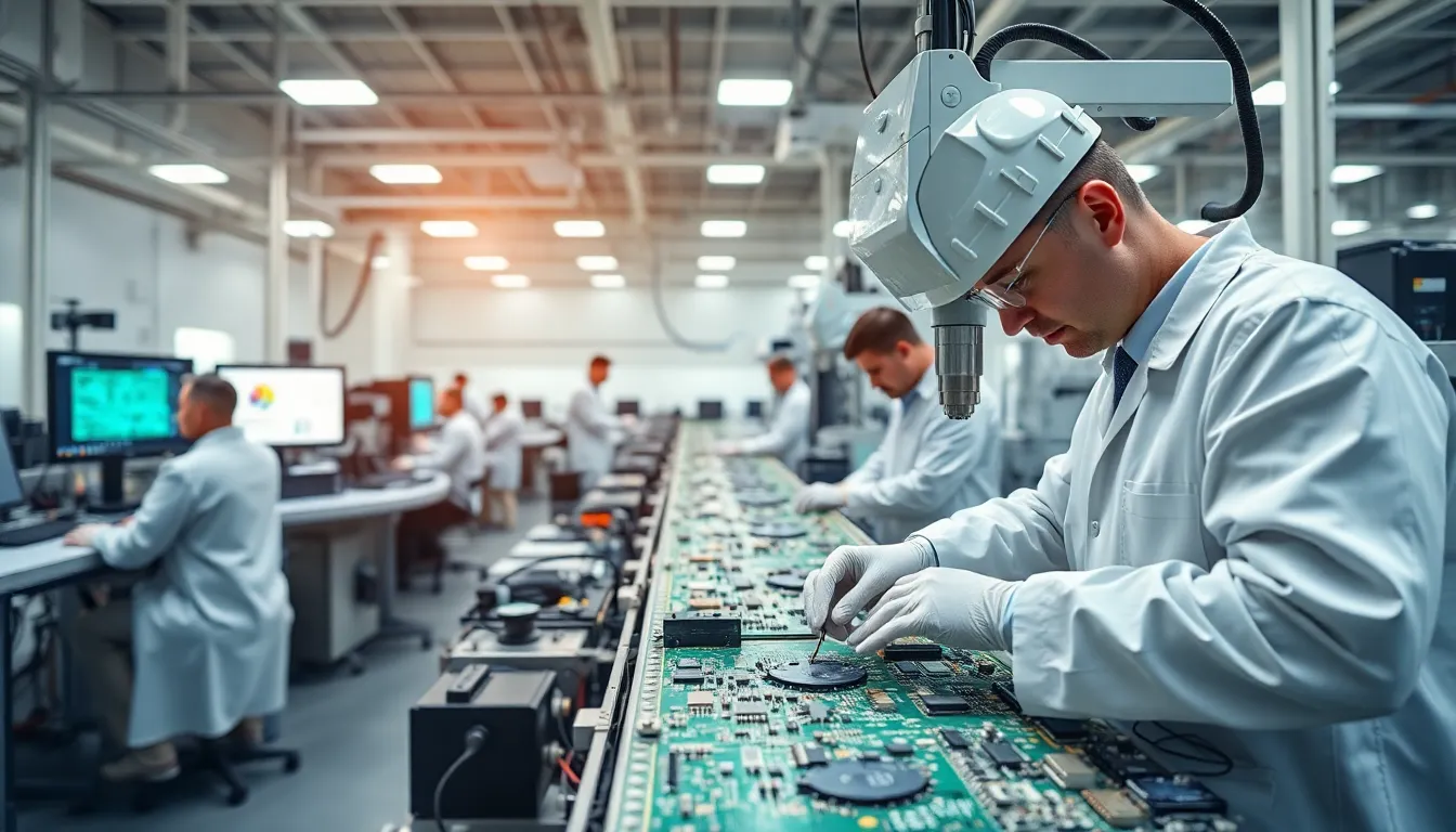 technicians assembling pcbs in a modern us electronics facility